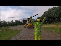 Historic Helicopters Sea King lands at "Kingslandig" to be stowed in his kings shed.