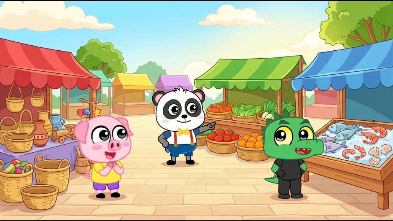 Exploring the Market with Pandy! 🧺🍎 So Many Stalls, So Much Fun 😲😂 | Funny Cartoon