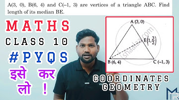 A(3, 0), B(6, 4) and C(-1, 3) are vertices of a triangle ABC find length of its median BE #maths10