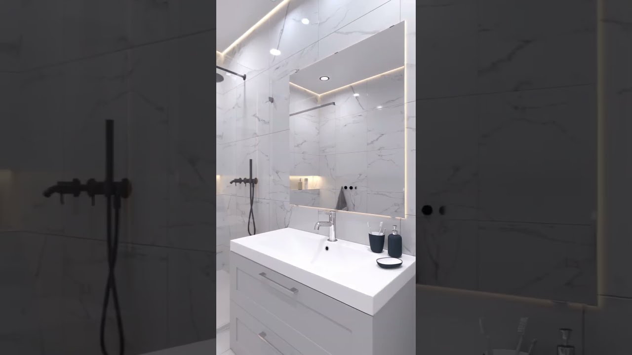 Минималистичный дизайн белой ванной  