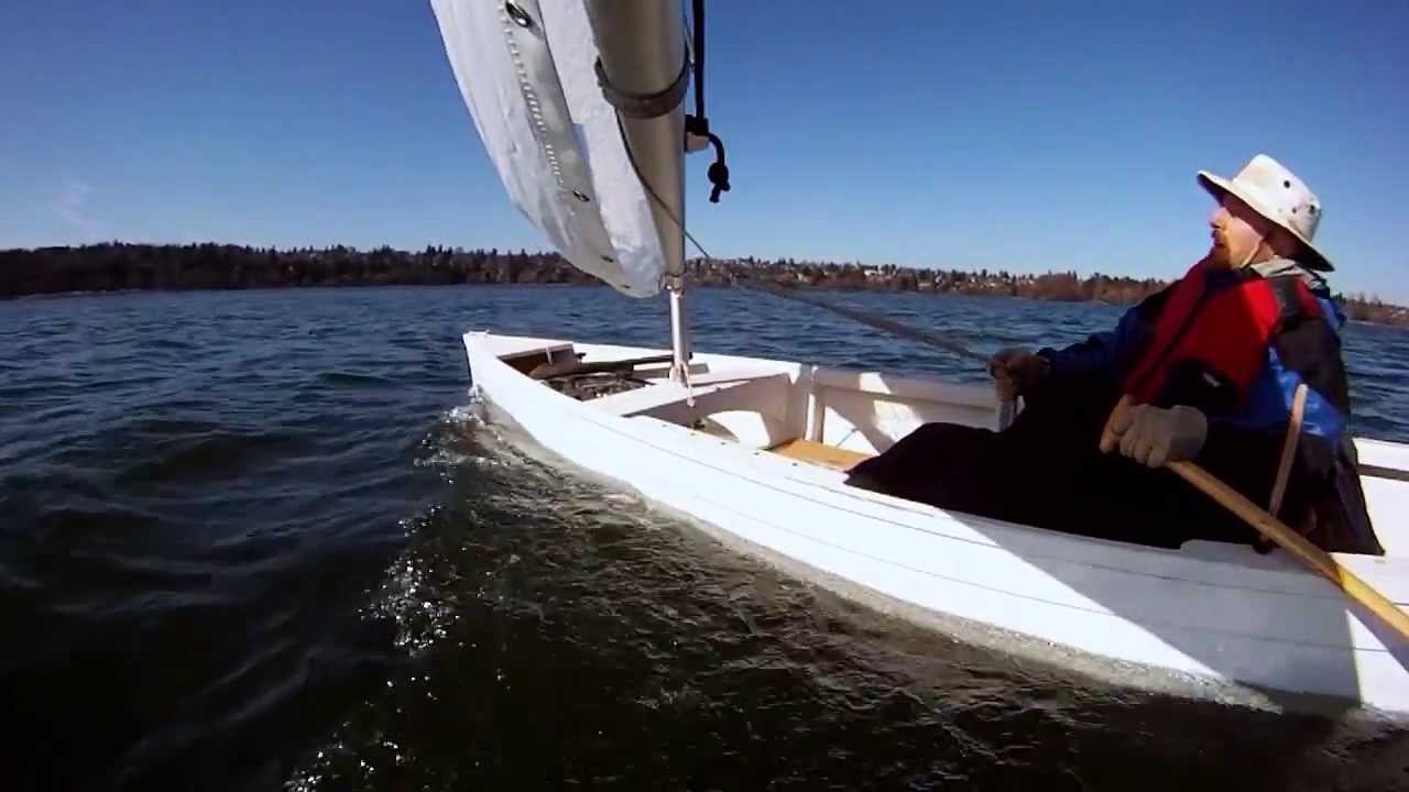 Rusty Knorr sailing his West Mersea Duckpunt "The Donkey" on Greenlake 2-28-2014
