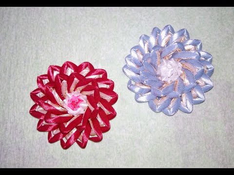 Красивые цветы канзаши из узкой ленты 0,6 см. Цветы канзаши. Flowers ...