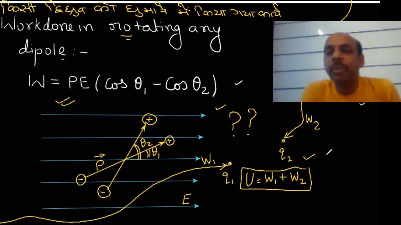 Potential energy of dipole in uniform electric field , (Hindi Medium ...