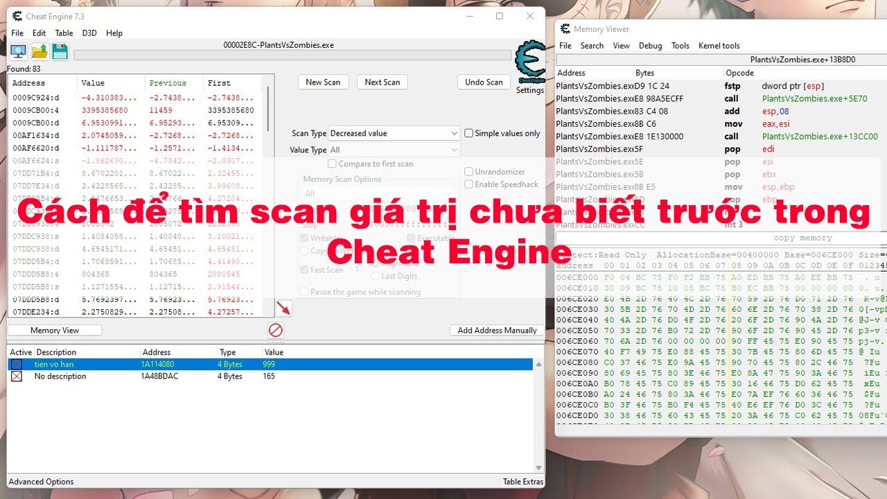 Cách để tìm scan giá trị chưa biết trước trong Cheat Engine - YouTube