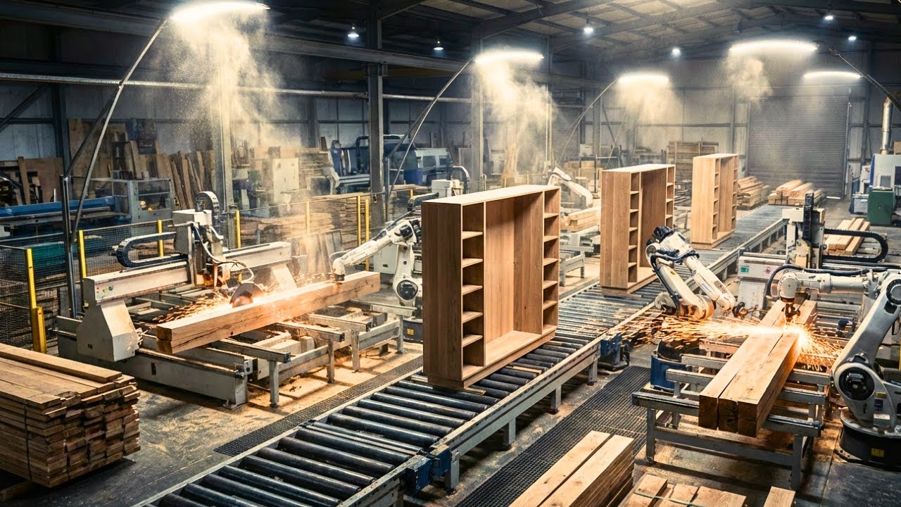 Inside a Modern Wooden Bookshelf Factory: From Raw Wood to Finished Furniture (Full Process)