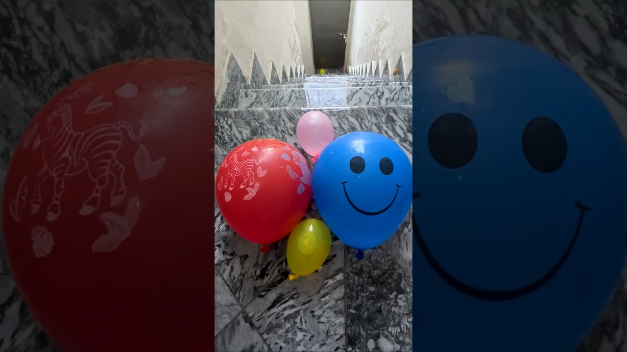 POV: Red Zebra Balloon VS Blue Smiley Balloon Drop Test 💦🎈 | ASMR Satisfaction in 4K
