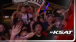 Fans show excitement at The Rock at La Cantera after Spurs win Game 3 against Knicks at New York