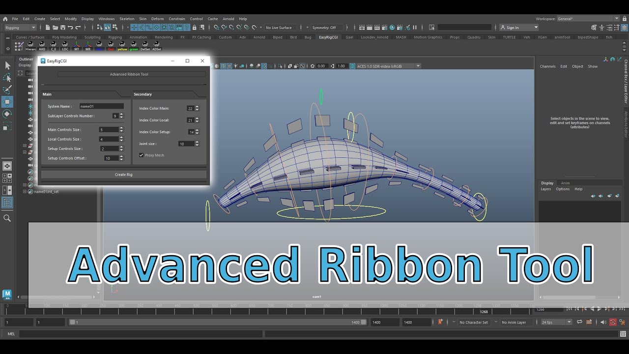 EasyRigCgi - Advanced Ribbon Tool - rigging maya - YouTube