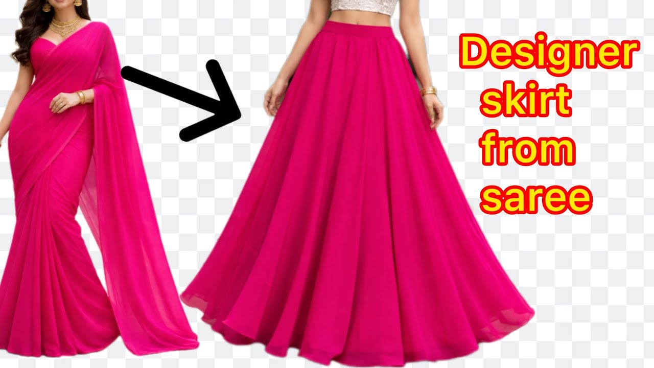 Latest designer Lehenga from saree full tutorial step-by-step /saree, reuse￼￼