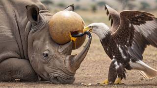 Rare Nature Scene Eagle Helps Rhino With A Mysterious Swelling
