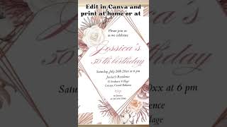 Boho Birthday Party Invitation Template #50thbirthday #bohobirthdayinvite