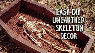 Easy DIY Unearthed Skeleton in Coffin Halloween Decor Tutorial