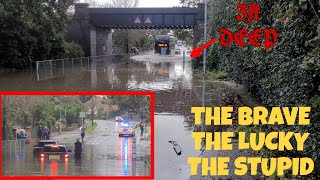 cars vs deep water including a double decker bus and BMW, police and fire brigade turn up to assist