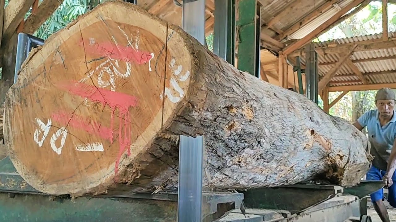 sawing old teak wood full of beautiful grain into nice 8×15 frame ...