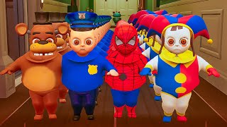 Police VS Spider-Man VS Pomni VS Freddy Baby PARTY! Funny Moments IN The Baby In Yellow