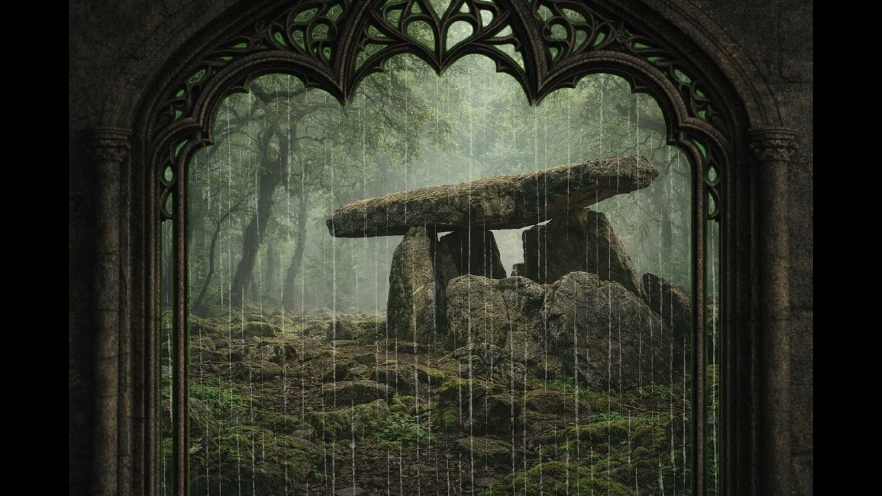 Elven Window 🌧| Ancient Forest Rain & Dolmen Ambience | 1 Hour Deep Sleep