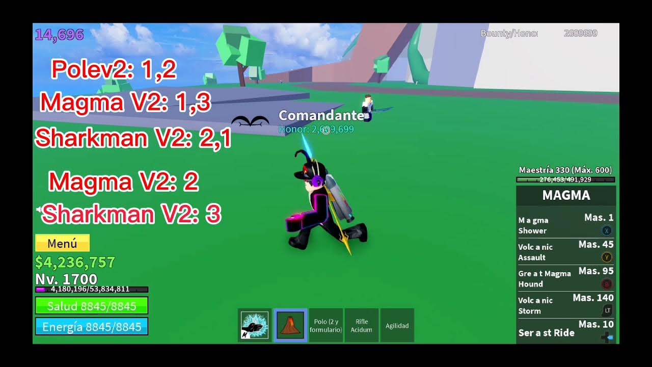 Combo Magma V2 + Sharkman V2 + Pole V2 Blox fruit (posible one shot