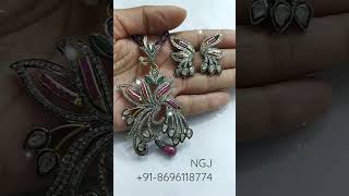 Handmade victorian diamond ruby silver gold butterfly pendant set