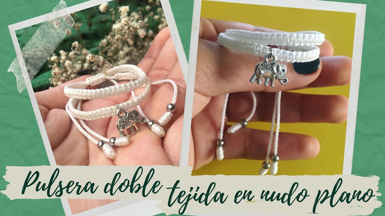 DIY Cómo hacer una pulsera doble en nudo plano del macramé (con dije) ¡Fácil! - BellArtem
