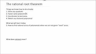 IB Maths Unit 3, Lesson 6, The Rational Root Theorem