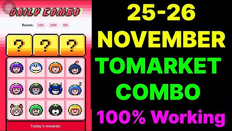Tomarket Daily Combo 25 & 26 November | Tomarket Daily Combo Today | New Update To Market |