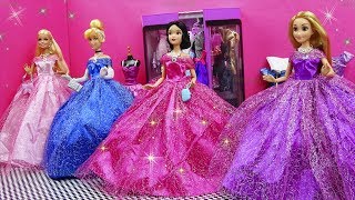 Barbie Rapunzel Snow White Cinderella Dolls Wedding Day Morning Dressing Up - Playing with Dolls