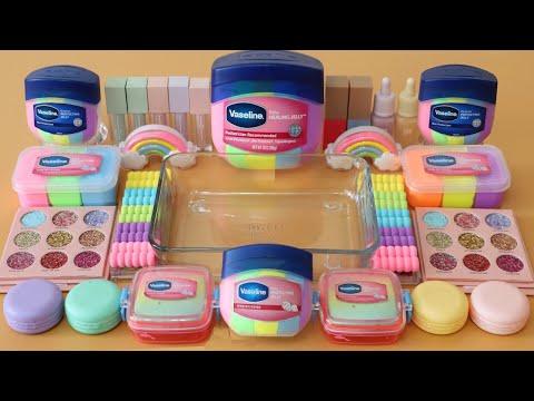 Mixing”Pastel Vaseline” Eyeshadow and Makeup,parts,glitter Into Slime!Satisfying Slime Video!★ASMR★