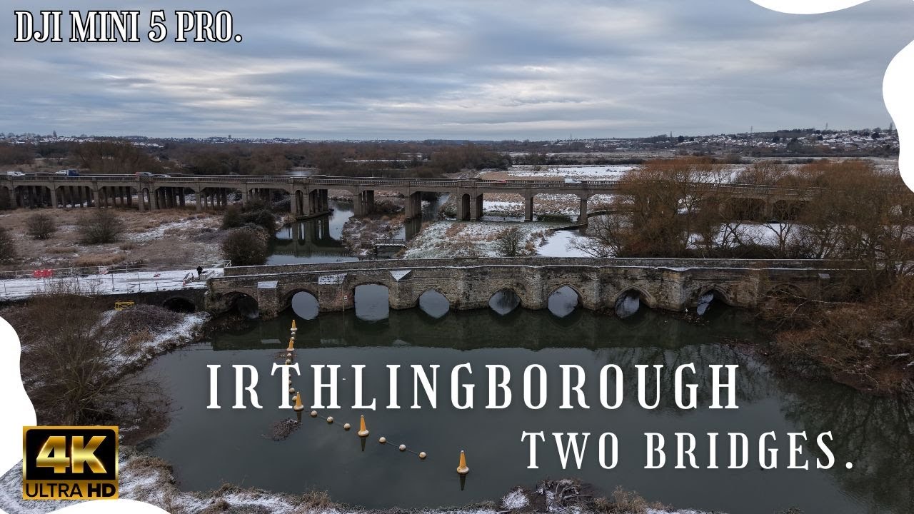 Beautiful Winter Drone Flight Over Irthlingborough Bridges | 4K DJI Mini 5 Pro