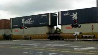 HD: BNSF 7621 ES44DC Leads Stack Train to Fullerton Station with Ferrari