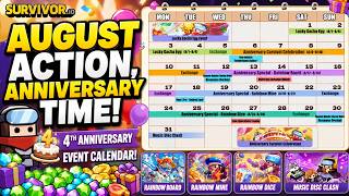 Survivor.io AUGUST Events & 4th Anniversary! 🎉 Full Event Calendar + NEW Features!