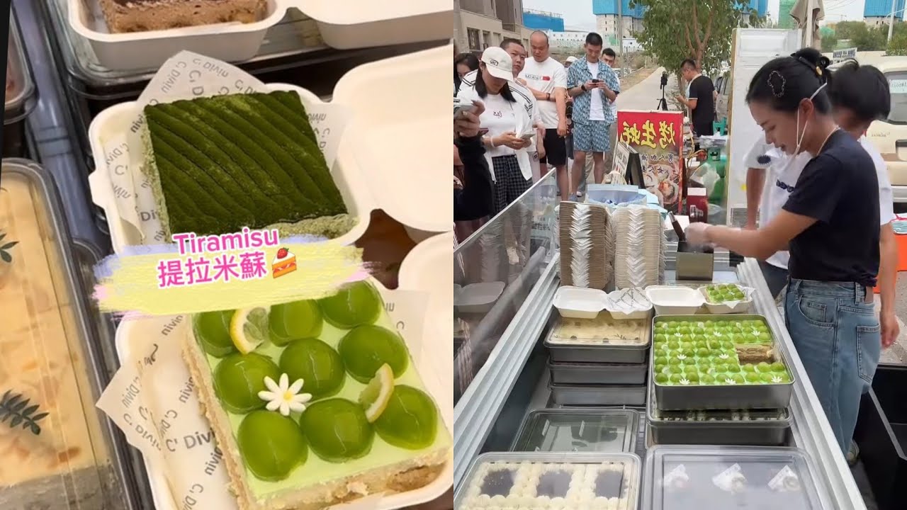 00後小姐姐創業擺攤賣提拉米蘇，每天排隊好多人🍰🤗20250725-1 #dessert #cake #food #fruit #chocolate #cheese #stall