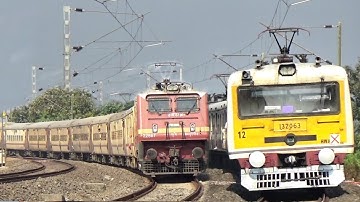 Dangerous Honking Red Beast Wap4 Intercity Express+Katwa Howrah Local Trains Skipping Huge Curve