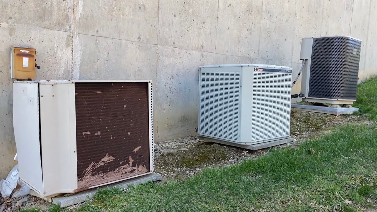 1980s York Stellar, 1993 Trane XE1000, and 2006 Gibson heat pumps (1