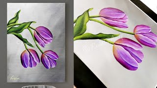 step by step acrylic painting on canvas for beginners Tulips painting | How to paint | Art Ideas