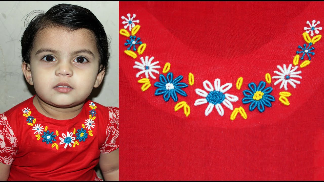 Neck Design Hand embroidery baby frock hand embroidery bullion knot