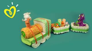 Pampers Baby Shower DIY Ideas: Choo-choo Train Diaper Cake with Pampers Newborn