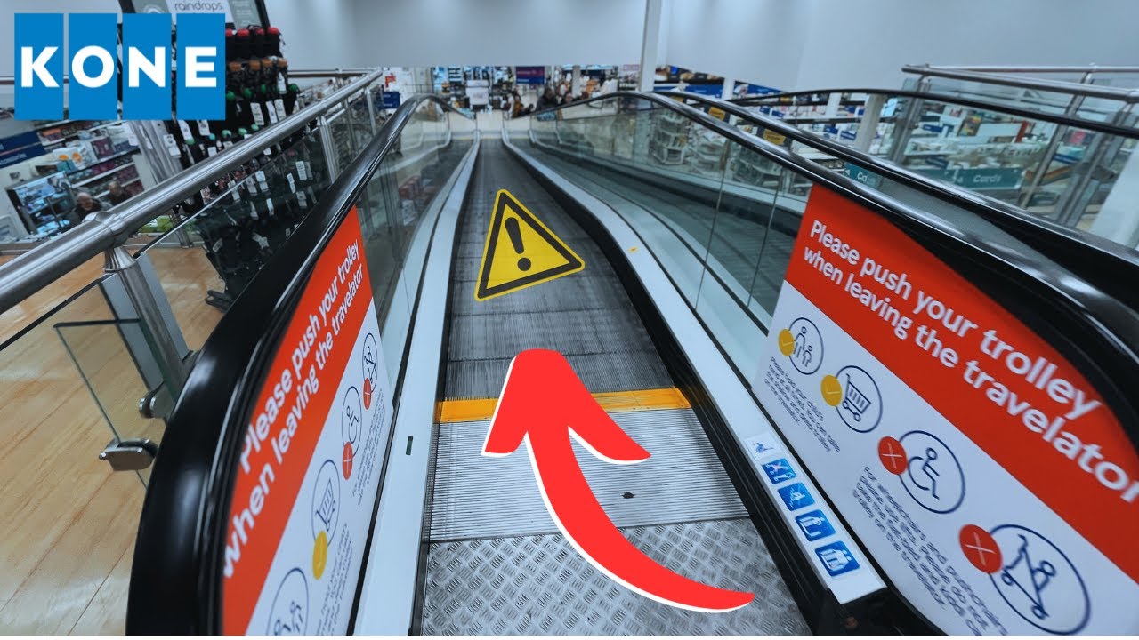 KONE travelator ride at Tesco Extra in Osterley, Middlesex (HALF BROKEN)