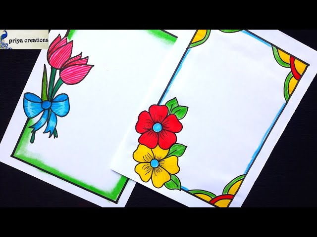 Ribbon and flowers/How do you draw a simple flowers and Ribbon border designs/Flower and Ribbon draw class=