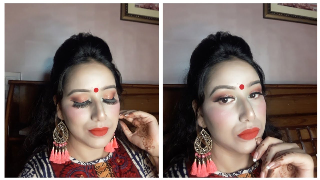 Orange glitter glam || Makeup look||By Beautymania with Ritu - YouTube