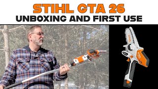 Stihl GTA 26 Pole Chainsaw Garden Pruner Unboxing, First Use, & Review #offgrid