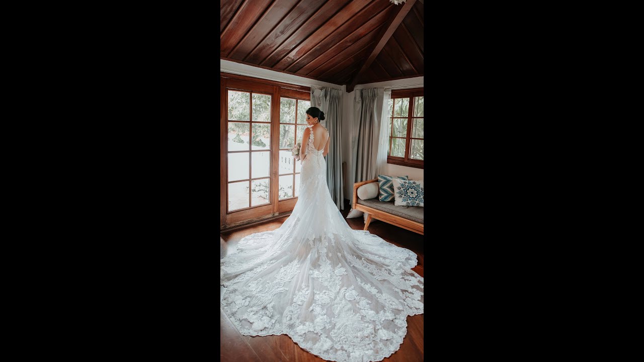 Cathedral Train Lace Wedding Dress CW2303  | Cocomelody Real Wedding