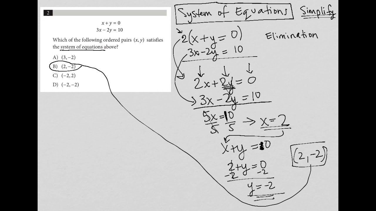 X Y 0 3x 2y 10 Which Of The Following Ordered Pairs X Y Satisfies The System Of Equations Youtube