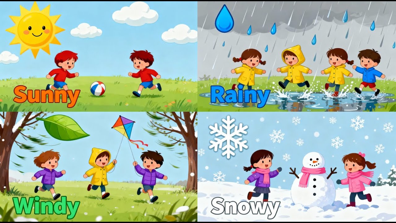 Sunny Windy Rainy Snowy Song | Weather Song | Kids Songs | Learn ...