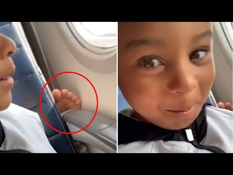 Kid's FUNNY reaction to woman's feet on his plane seat