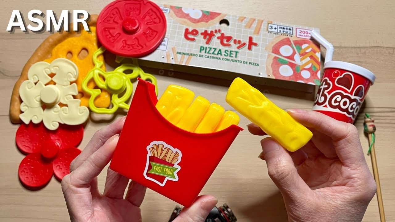 ASMR】ダイソーのピザセットのおもちゃをタッピング＆スクラッチング