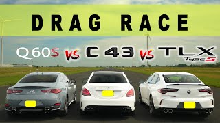 Acura TLX Type S vs Mercedes C43 AMG vs Infiniti Q60 RedSport. Drag and Roll Race