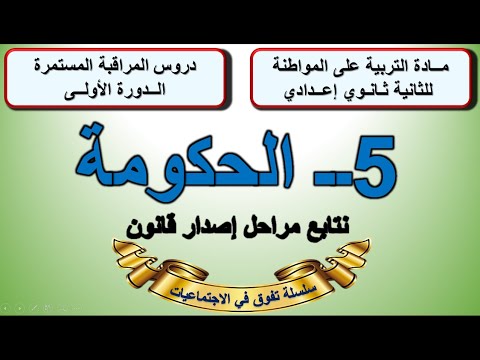 الحكومة نتابع مراحل إصدار قانون التربية على المواطنة الثانية اعدادي الدورة الاولى الدرس5 ملخص في