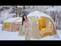 Camping In Heavy Snow With 2 Room Inflatable Tent Camp ASMR Camping In Heavy Snow With 2 Room Inflatable Tent Camp ASMR
