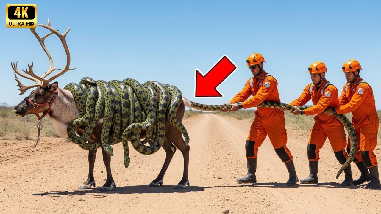 Animal Rescue : Rescue Team Save a Stray Chocolate-Brown Reindeer From Giant Anacondas!