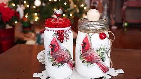 Decoupaged Holiday Mason Jars  🎁 Easy Upcycled Gift Idea!